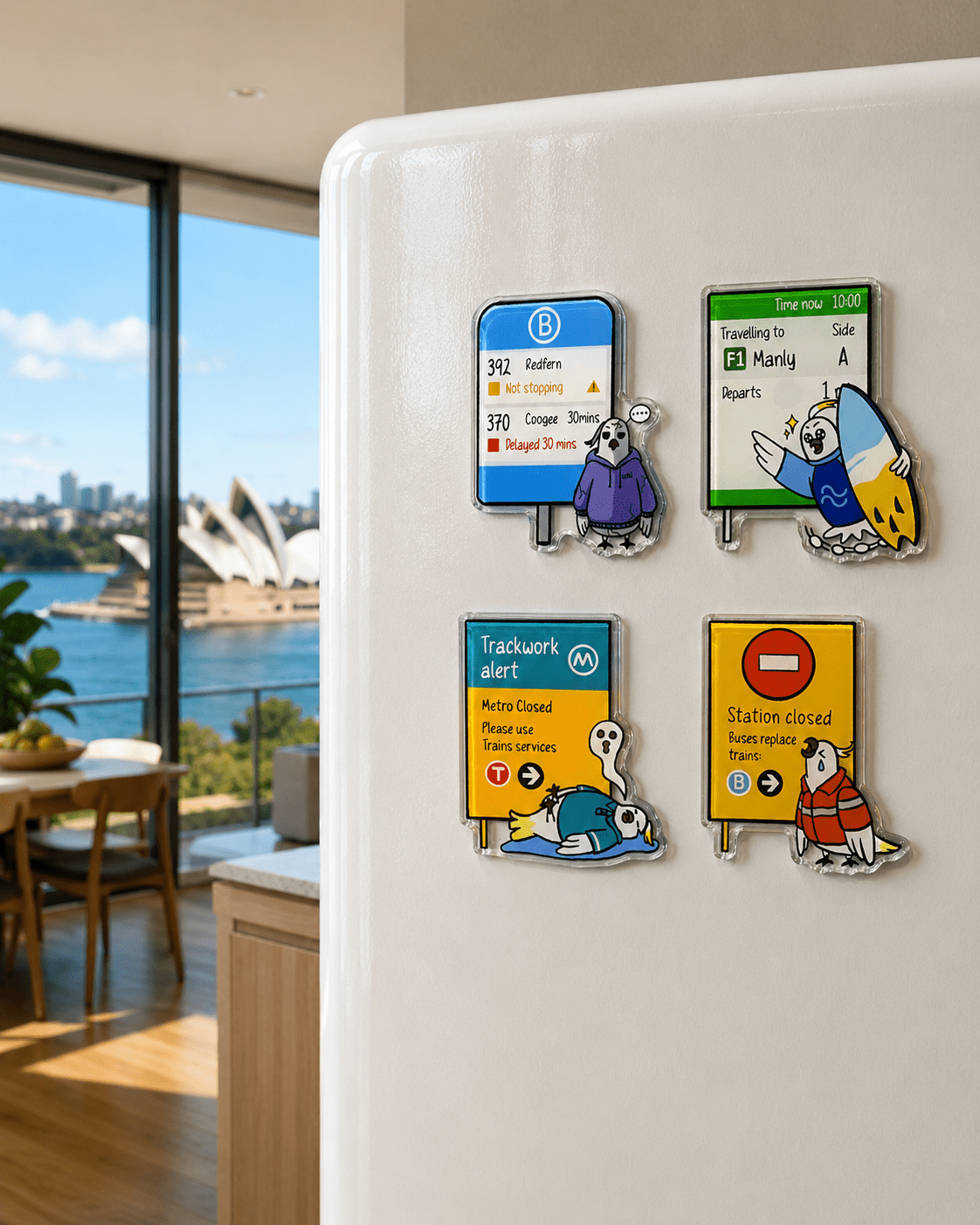 +61 Studio Australian transit magnet set displayed near Sydney Opera House