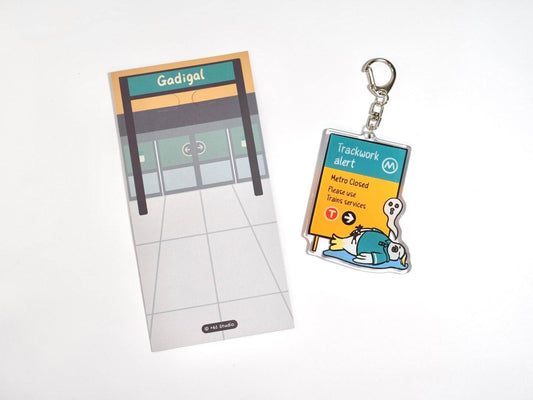 +61 Studio Metro trackwork alert cockatoo keychain with metal clasp on premium acrylic
