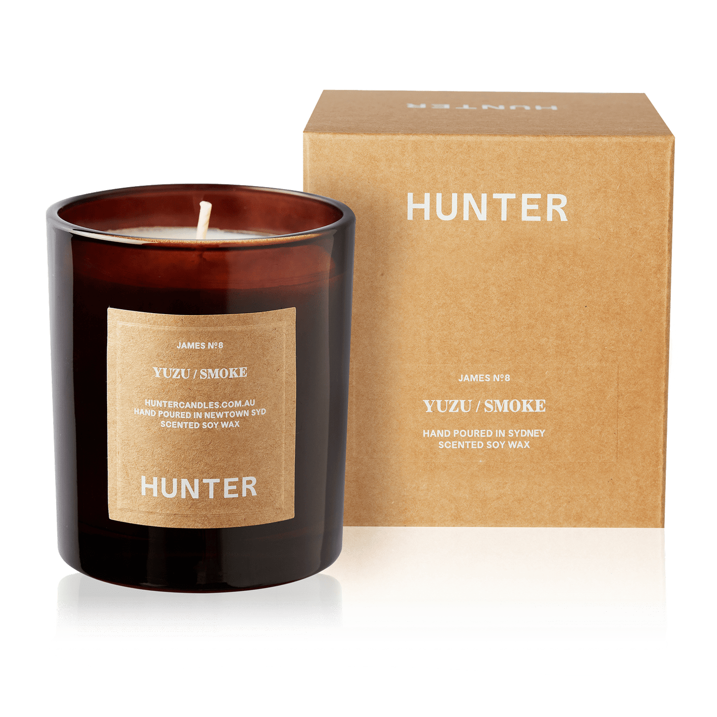 Hunter Candles JAMES soy wax candle yuzu and smoke scent hand-poured in Sydney