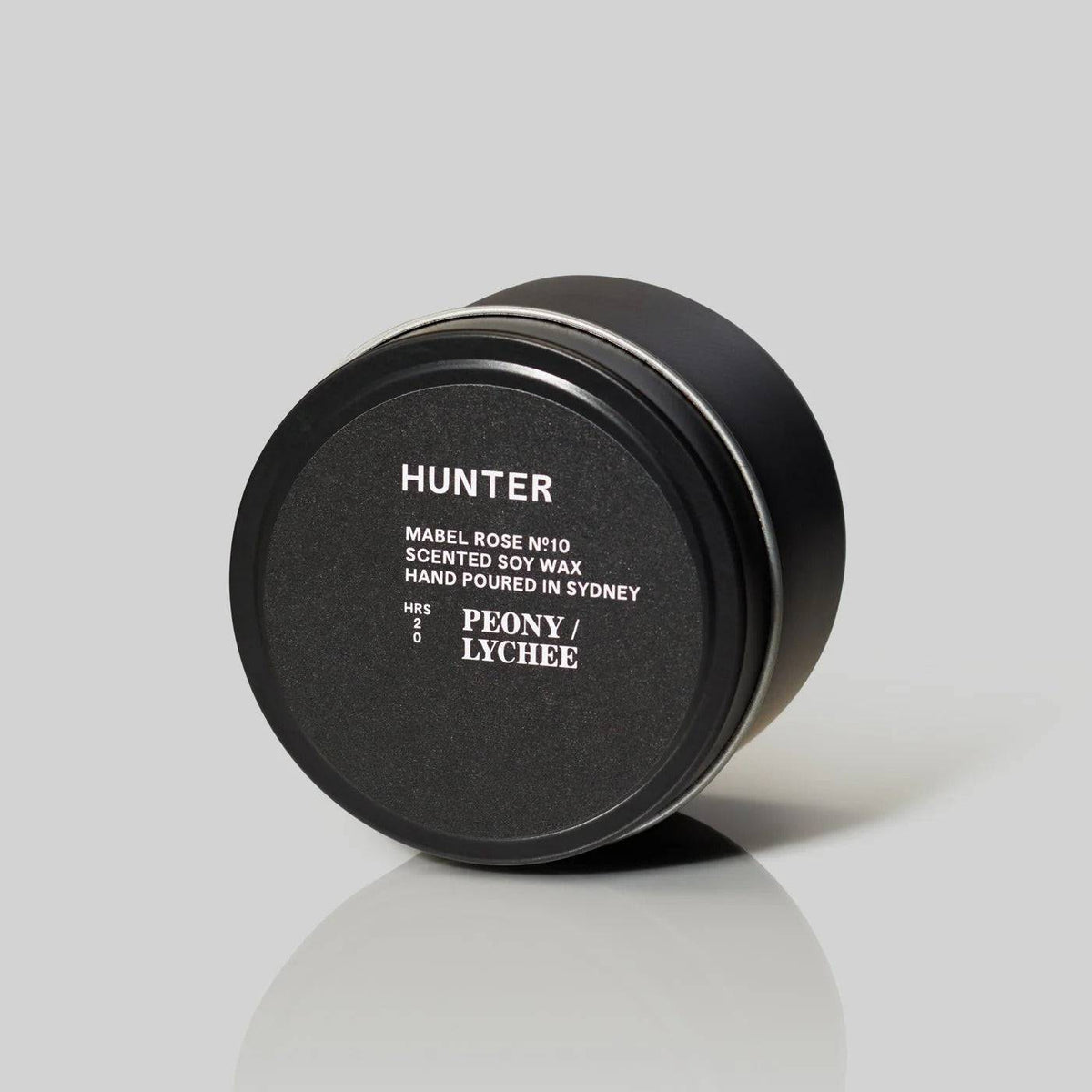 Hunter Candles Mabel Rose peony lychee scented soy wax candle in matte black tin