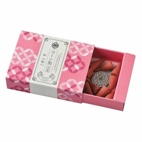 Kousaido Aoyagi green willow incense cones with aluminum holder and floral citrus fragrance