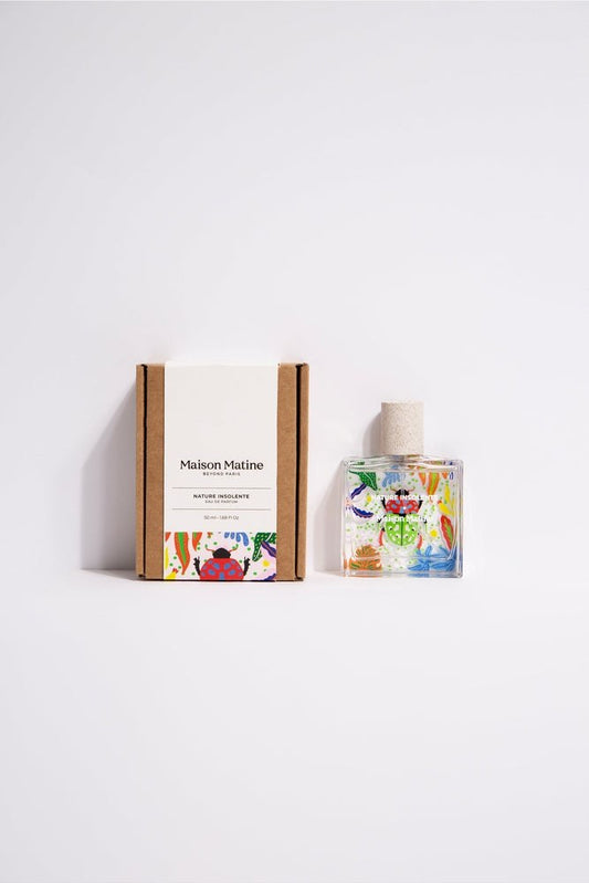 Maison Matine Nature Insolente packaging box next to glass perfume bottle
