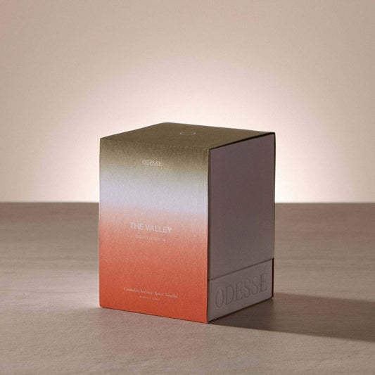 Odesse The Valley Extrait De Parfum bottle with cannabis, incense, and amber scent notes