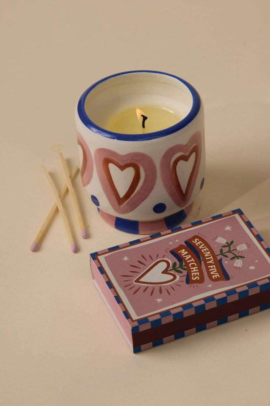 Paddywax A Dopo Hearts candle in hand-painted ceramic with rosewood vanilla scent