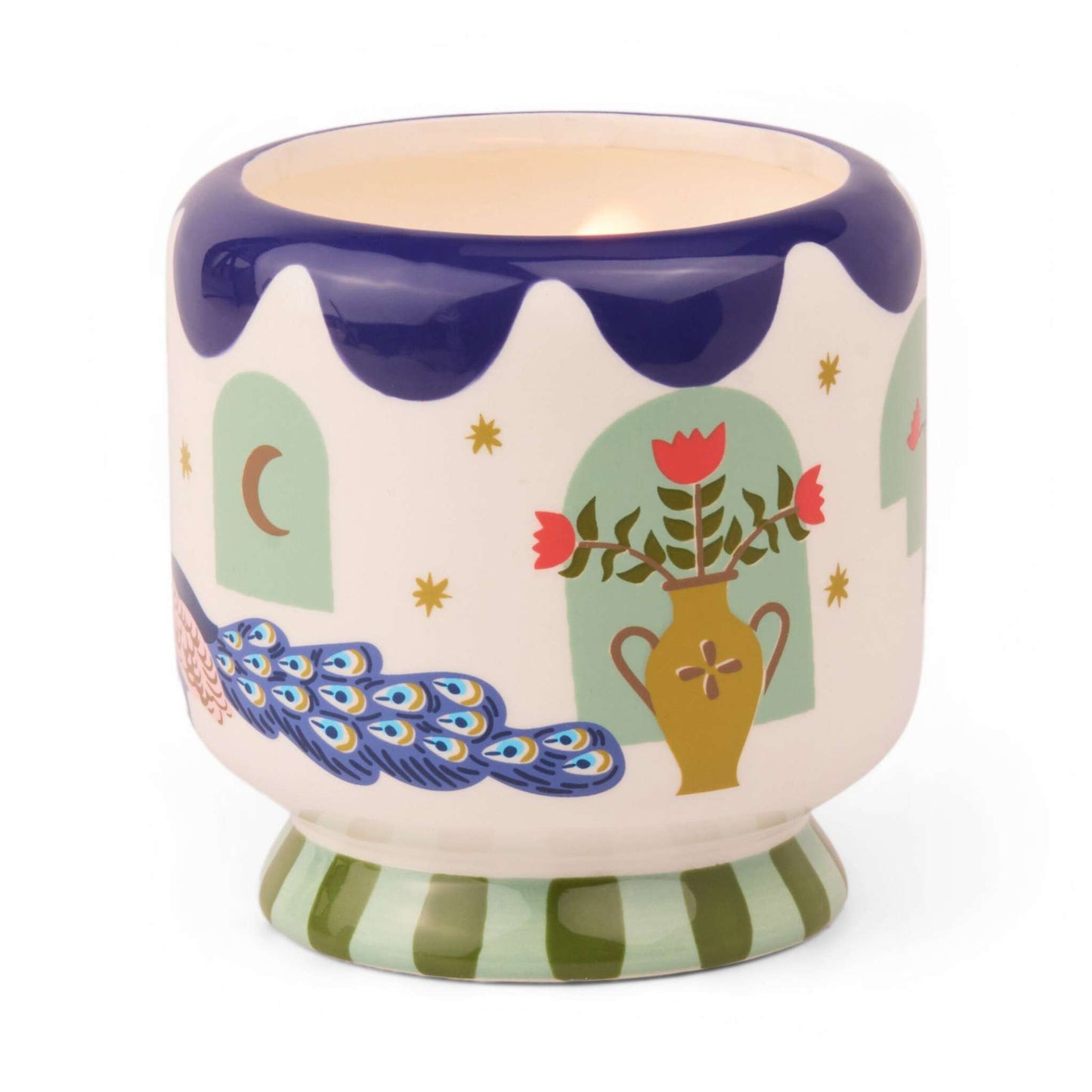 Paddywax A Dopo Peacock candle in hand-painted ceramic with misted lime scent