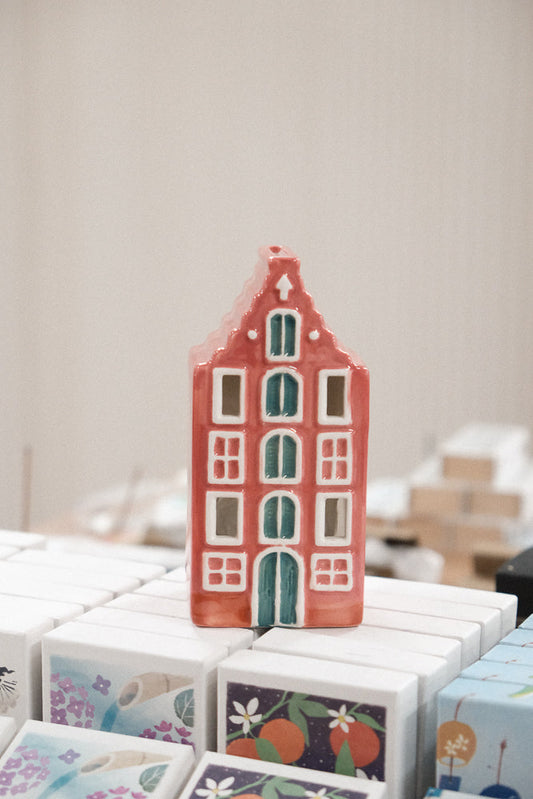 Paddywax Amsterdam House ceramic incense and tea light holder with hand-painted Dutch canal house design