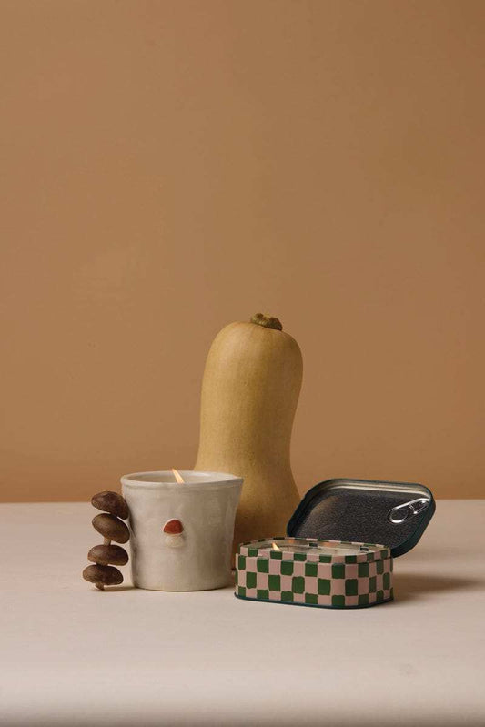 Paddywax Bistro Wild Mushroom scented printed tin candle with forest-inspired notes