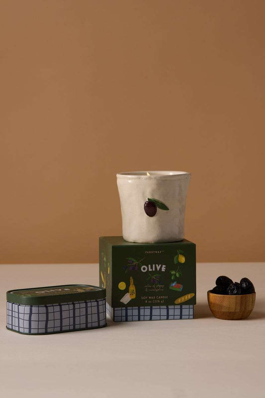 Paddywax Bistro Olive Fig & Olive scented printed tin candle from 9to5 Studios
