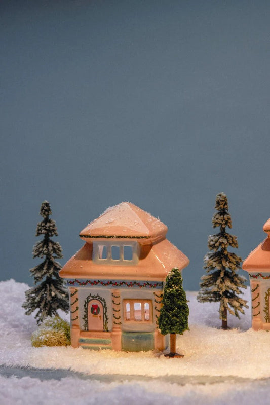 Paddywax East Side House ceramic incense and tea light holder with Palo Santo fragrance and hand-painted bungalow design