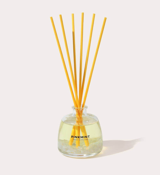 Pinkmint Candle Lemon Myrtle Reed Diffuser 200ml with opal crystal infusion and 25cm fibre reeds handcrafted in Australia