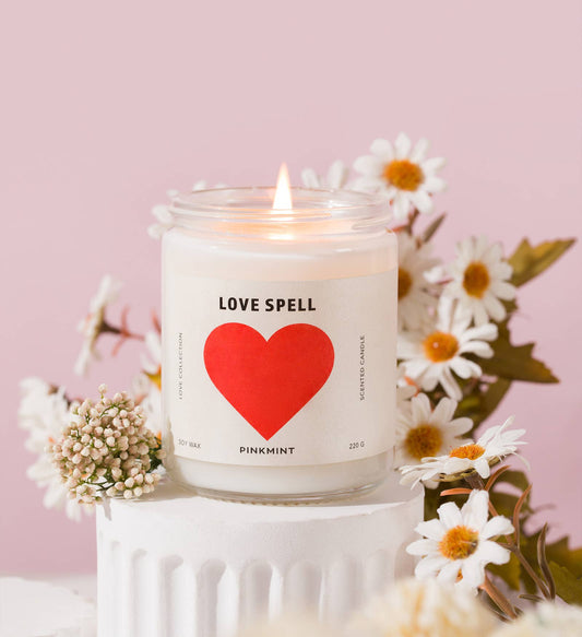 Pinkmint Candle Love Potion soy candle with floral rosewood and jasmine scent, hand-poured in Australia