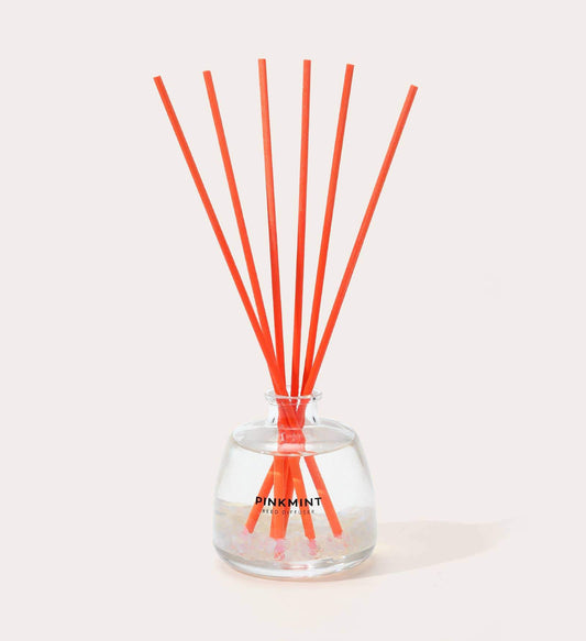 Pinkmint Candle Pajama Party 200ml crystal-infused reed diffuser with floral peony scent