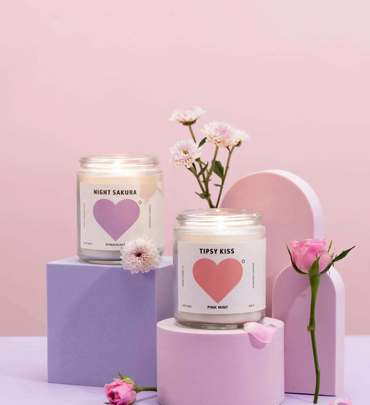 Pinkmint Candle Tipsy Kiss soy candle with orange, raspberry, neroli, and jasmine fragrance, hand-poured in Australia