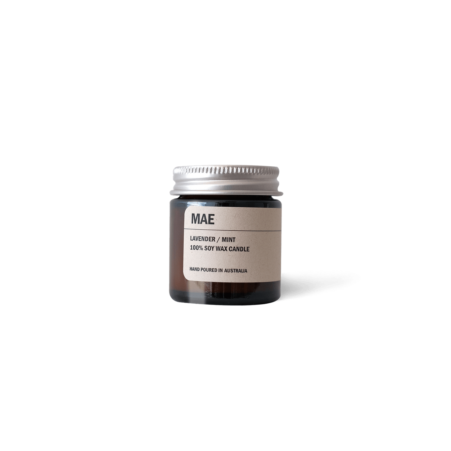 Posie Candle MAE lavender mint in amber glass jar with aluminium lid