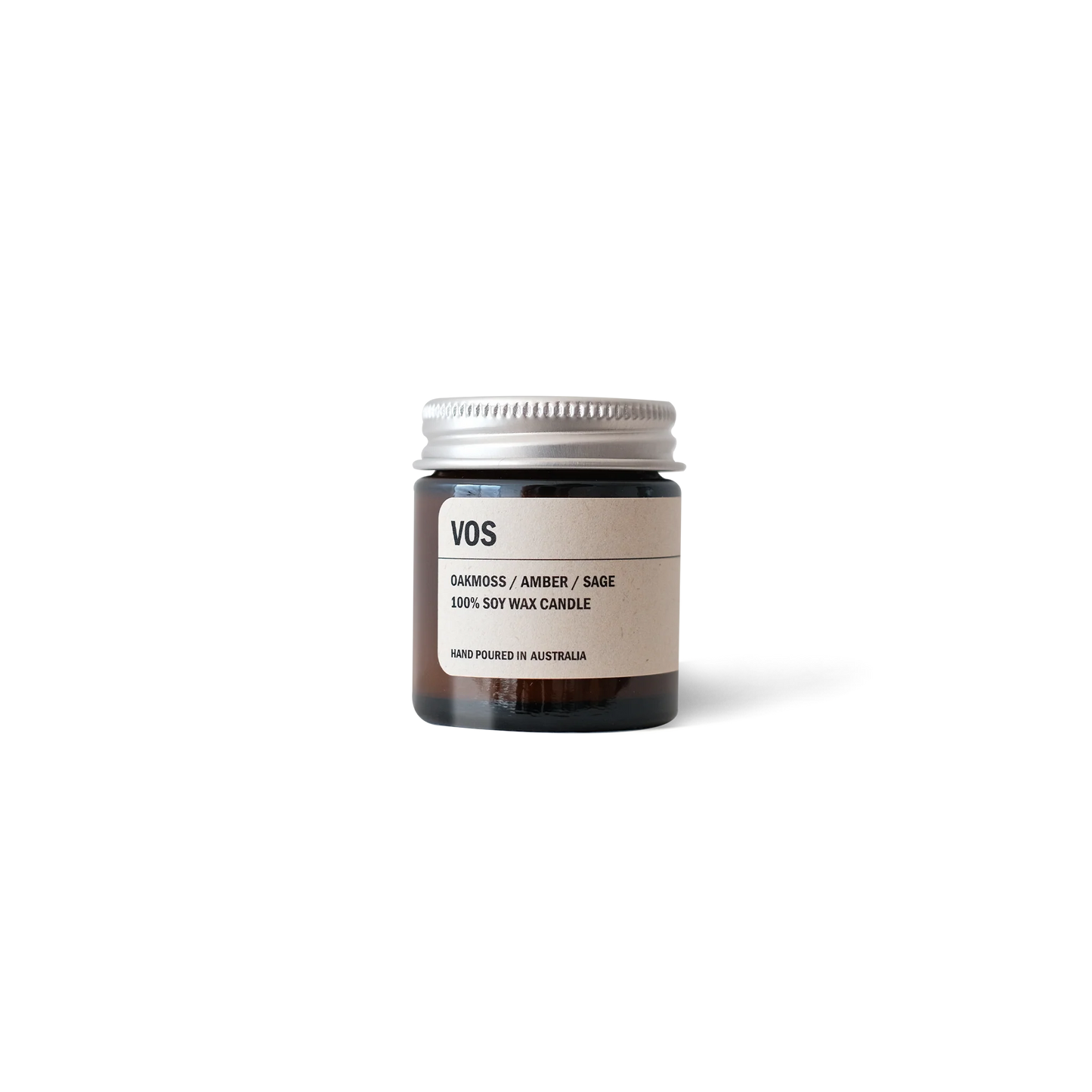 Posie Candle VOS in amber jar with oakmoss, amber, and sage scent