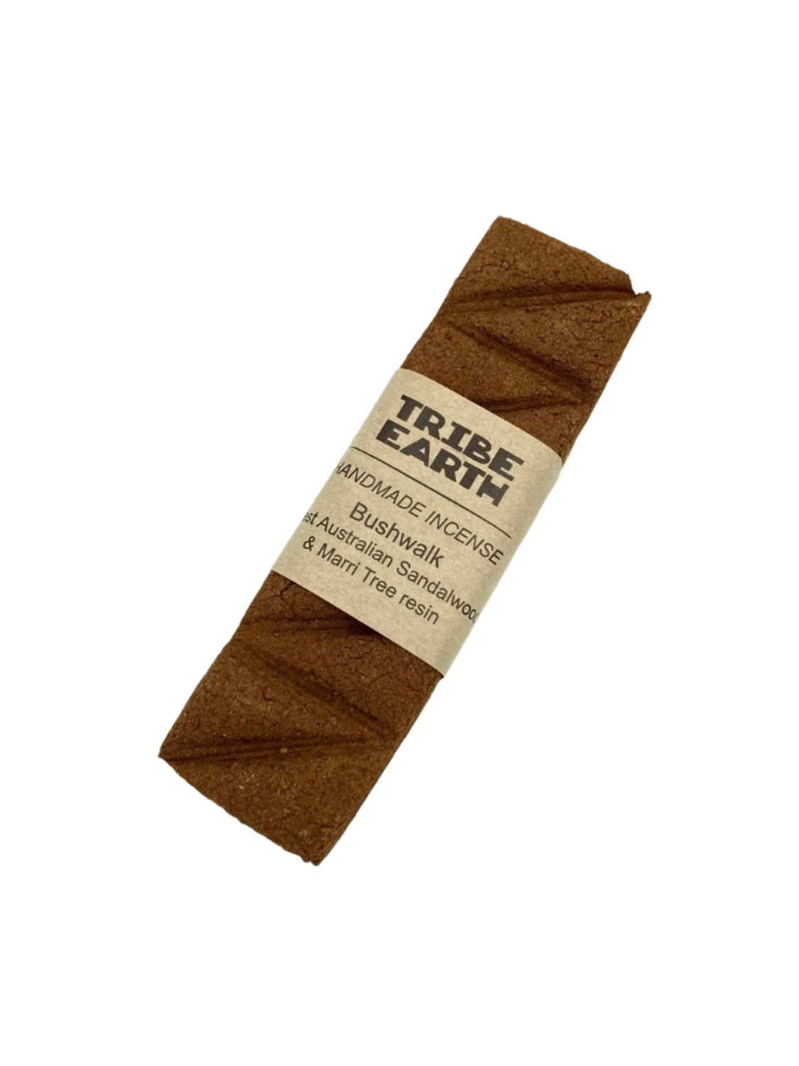 Tribe Earth BUSHWALK handmade sandalwood and bush resin incense plank burning in a dish