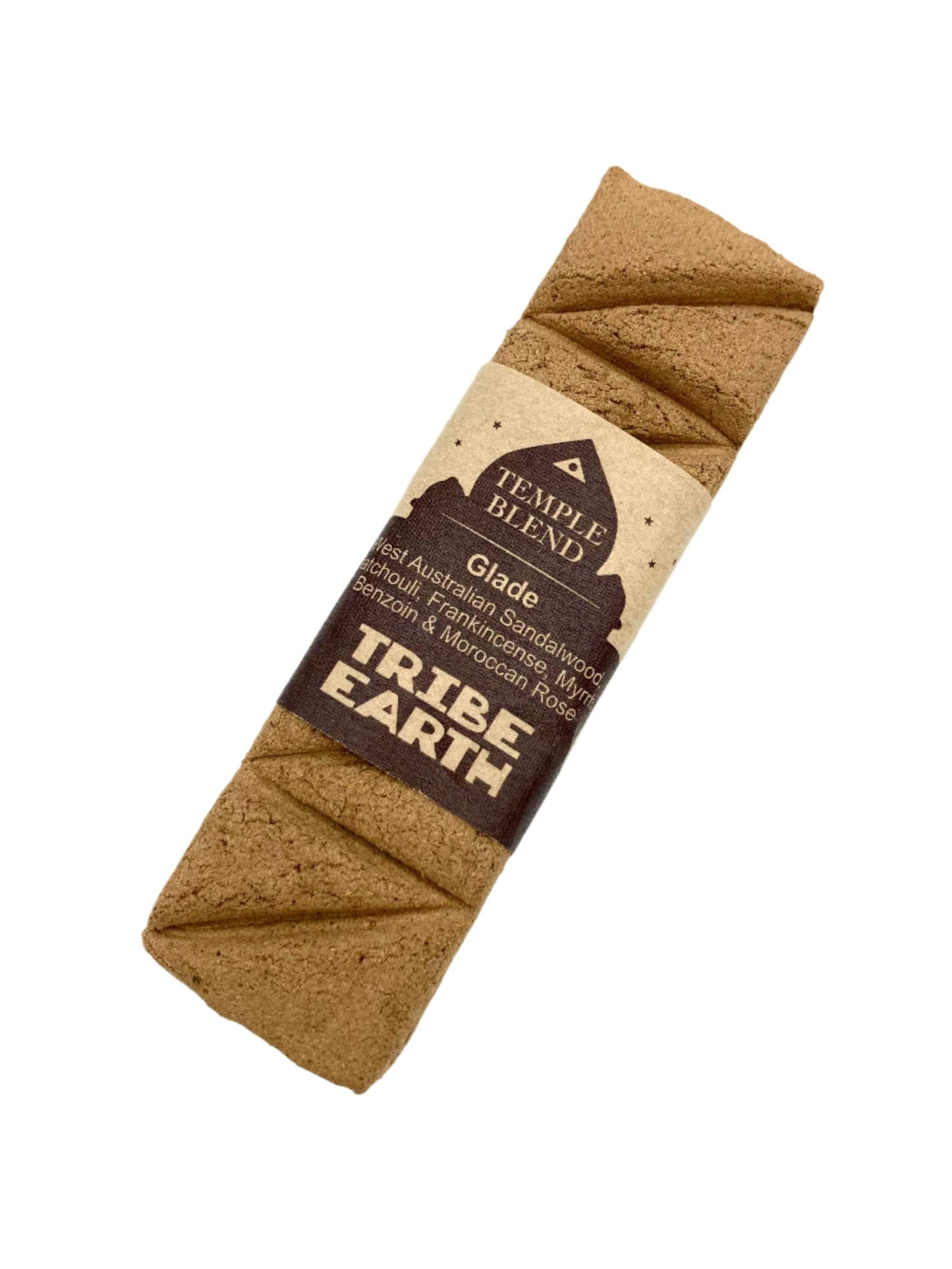 Tribe Earth Glade-Temple handmade incense plank with sandalwood, patchouli, frankincense, myrrh, benzoin, and rose blend