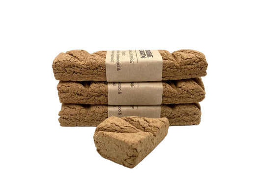 Tribe Earth MYSTIC handmade incense plank with WA Sandalwood and Agarwood burning in a heat resistant dish