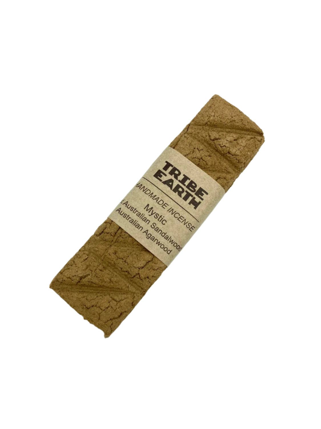 Tribe Earth MYSTIC Handmade Incense Plank with WA Sandalwood and Agarwood burning in heat resistant dish