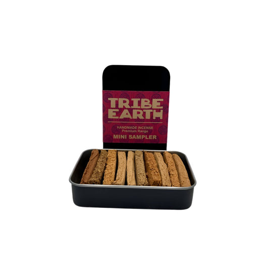 Tribe Earth Mini Sampler Tin with premium handmade incense tiles including Ancestral Voices and Atlas Rose