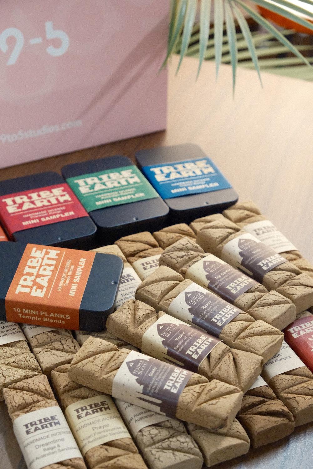 Tribe Earth Mini Sampler Tin with Temple Blend handmade incense tiles