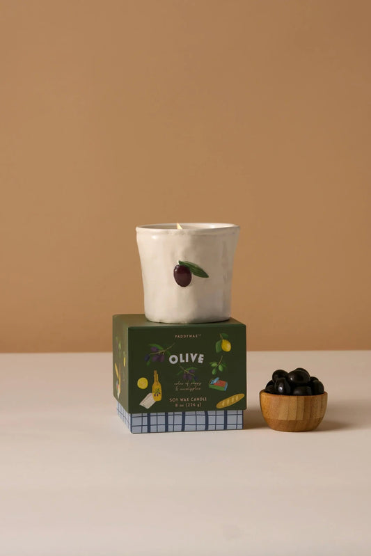 9to5 Studios_Paddywax Bistro Olive Embossed Ceramic Candle - Fig & Olive Boxed