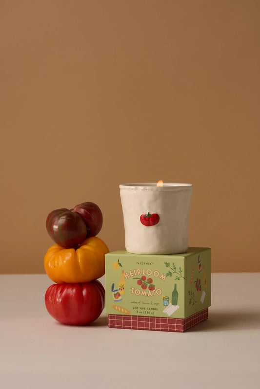 9to5 Studios_Paddywax Bistro Tomato Embossed Ceramic Candle - Heirloom Tomato Boxed