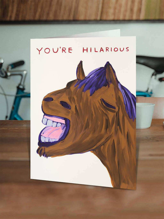Funny David Shrigley greetings card with quirky humor and neon yellow envelope