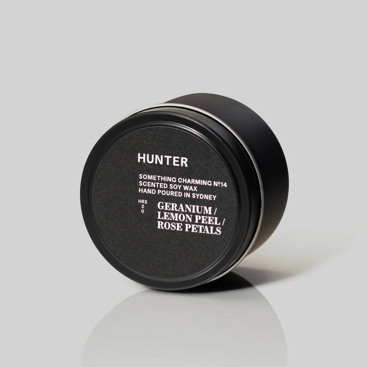 Hunter Candles Something Charming soy wax candle with geranium, lemon peel, and rose petals fragrance