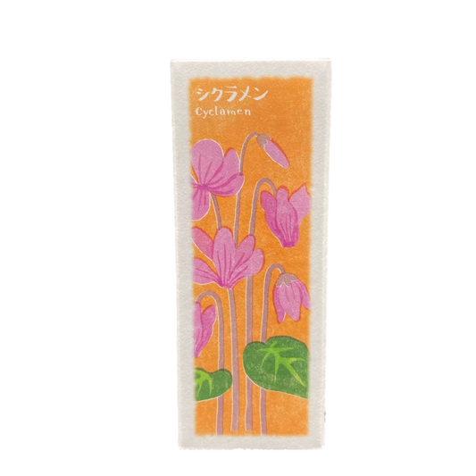 Kousaido Cyclamen Incense sticks with aluminium holder, floral winter fragrance from Ihana-denshin Collection