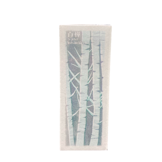Kousaido White Birch incense sticks with aluminium holder emitting crisp forest fragrance