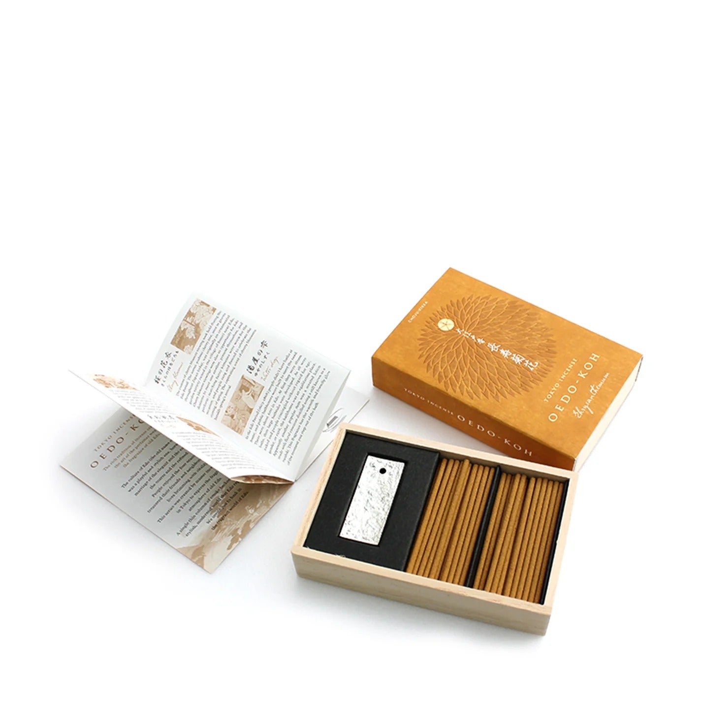 Nippon Kodo Oedo-Koh chrysanthemum incense sticks with wooden box and holder, crafted in Japan