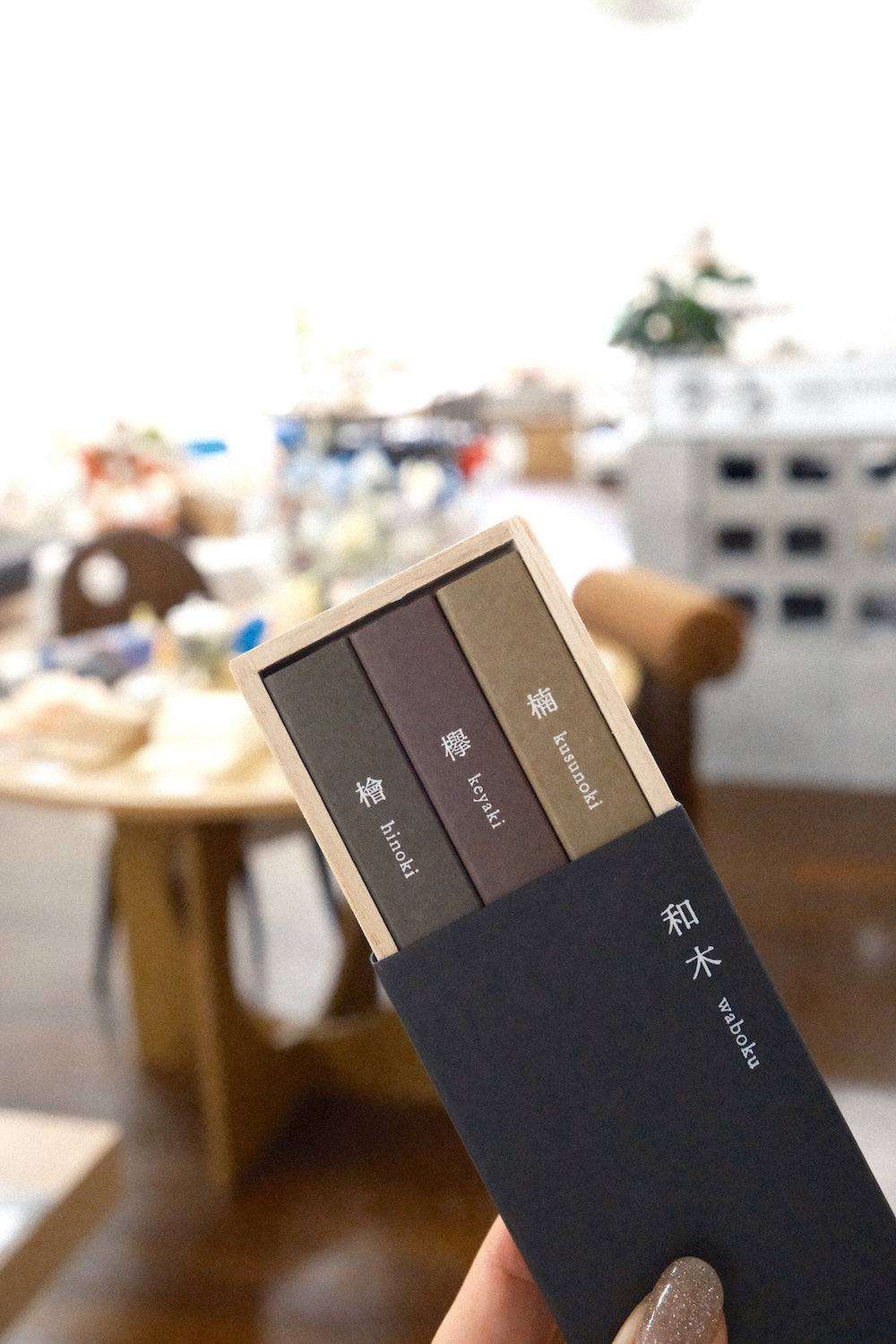 Kousaido WABOKU Japanese wood incense sticks in three distinct scents