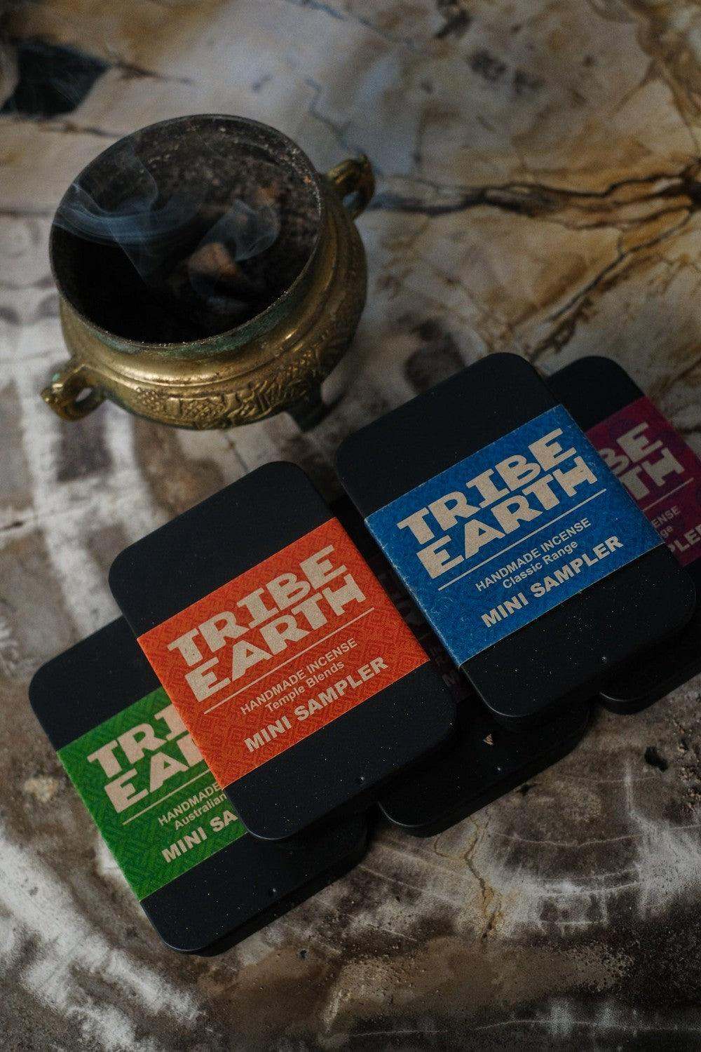 Tribe Earth Mini Sampler Tins incense sampler set with four fragrance options
