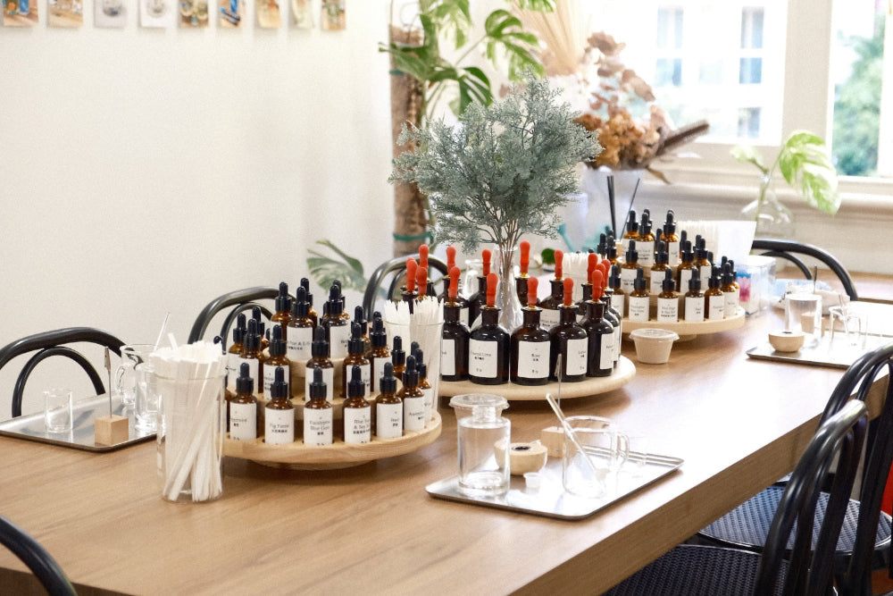 Fragrance workshops Sydney in Haymarket with reed diffuser and crystal stone diffuser options