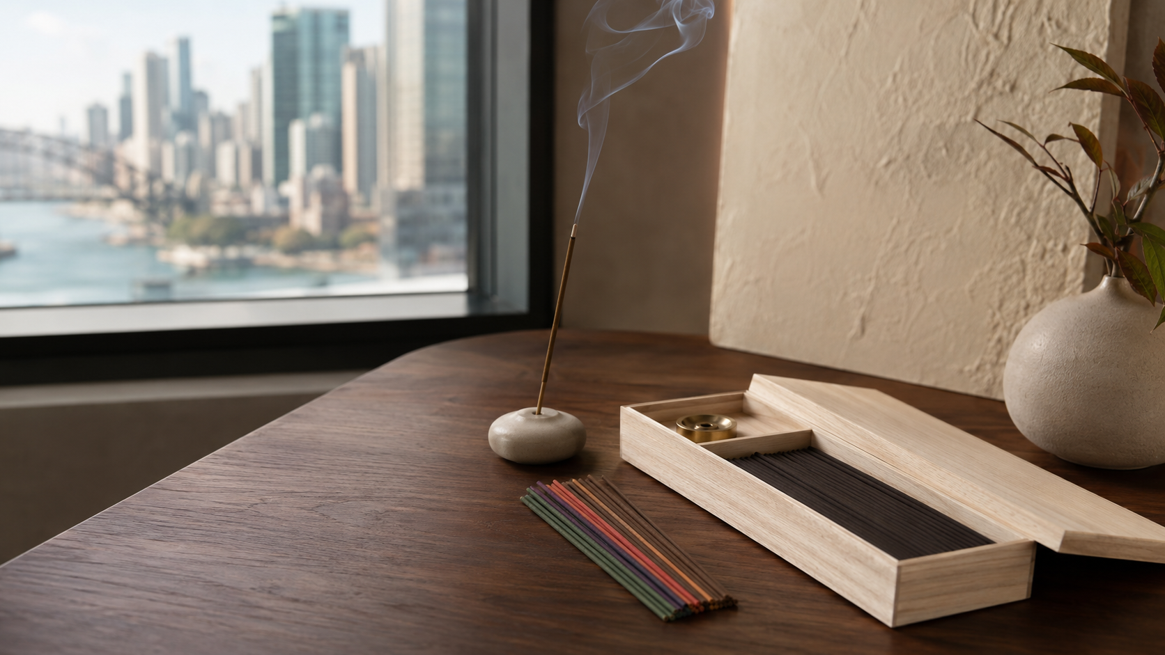 Shelf display of Japanese incense sticks and gift sets at 9to5 Studios in Sydney CBD