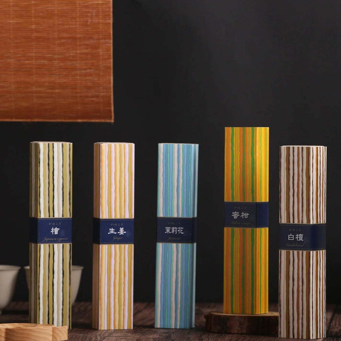 Japanese incense collection with Kayuragi pomegranate, wisteria, green tea and sandalwood sticks