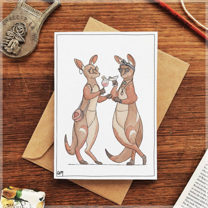Two yellow-footed rock wallabies relaxing together on Hip Hoppers - Greeting Card by Avi Gray