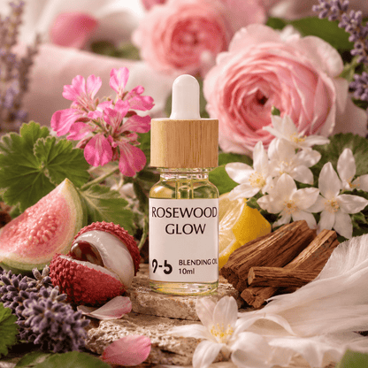 Rosewood Glow Blending Oil 10ml with rose geranium and lychee guava notes