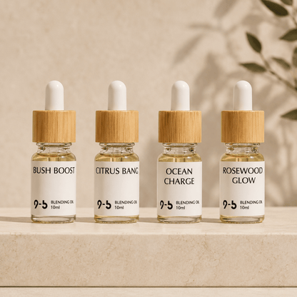 Collection of 10ml 9to5 Studios fragrance oils Bush Boost and Citrus Bang lineup