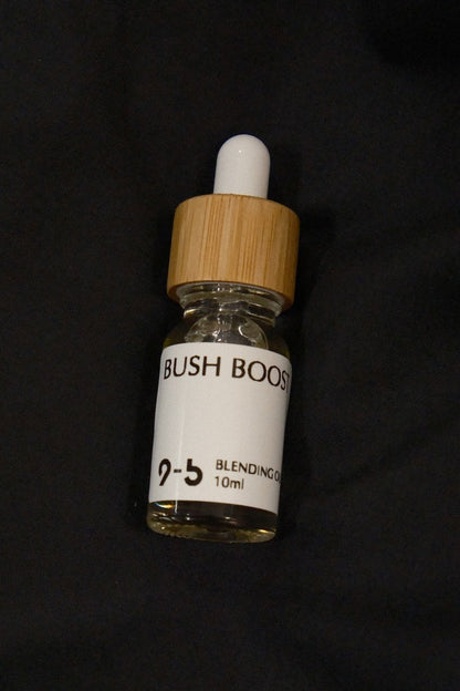 9to5 Studios Bush Boost Blending Oil 10ml glass dropper bottle on solid black background