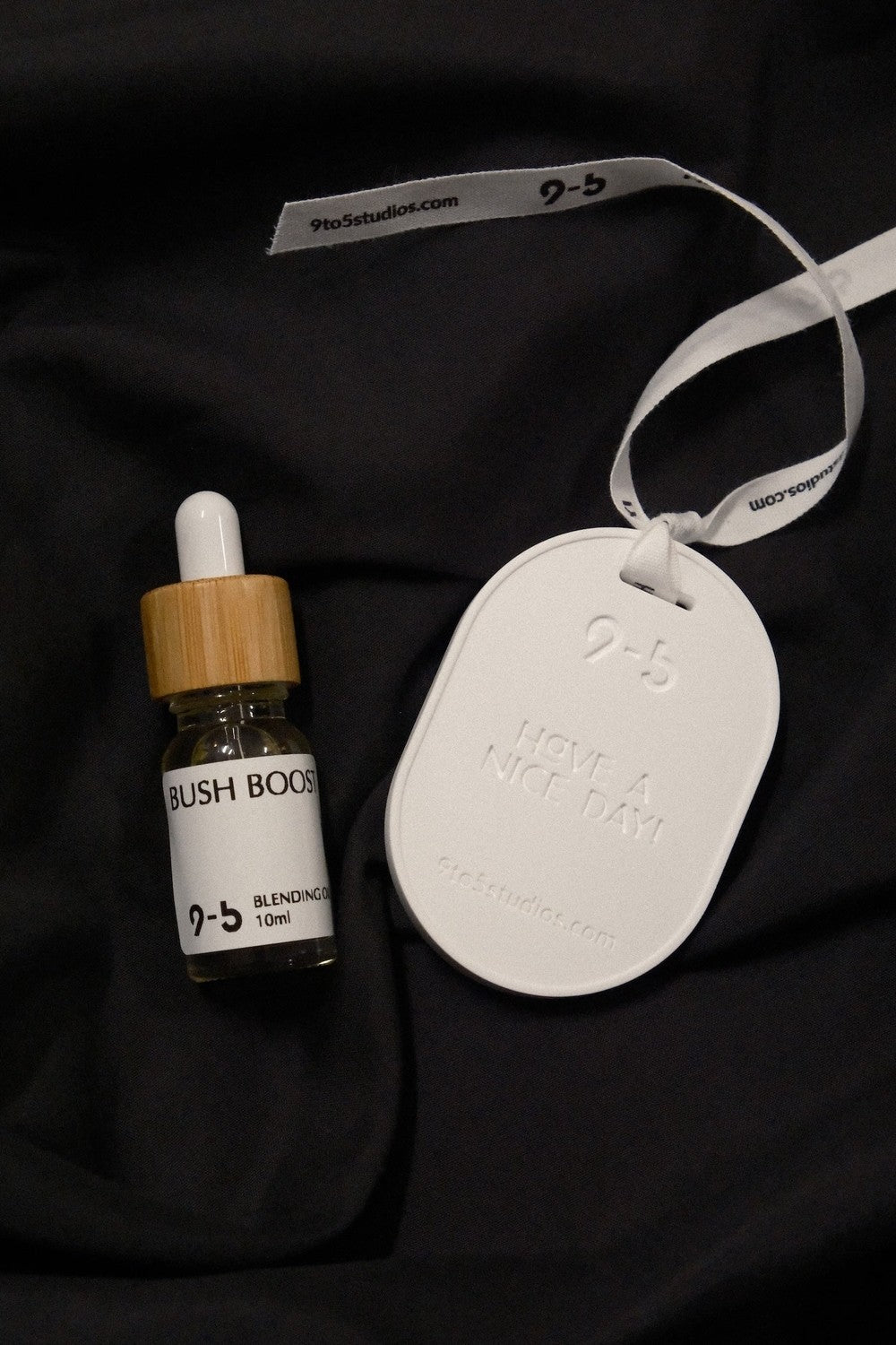 Bush Boost 10ml glass dropper bottle with ribbon and ceramic gift tag