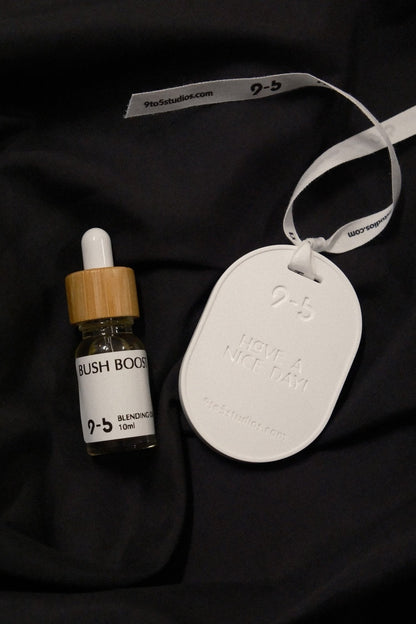 Bush Boost 10ml glass dropper bottle with ribbon and ceramic gift tag