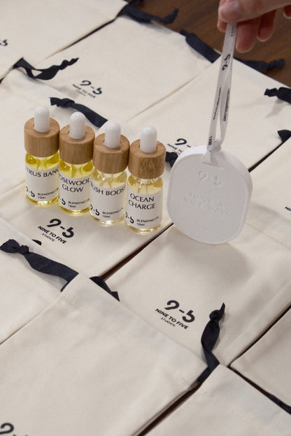 9to5 Studios diffuser trio with pouches and ceramic tag