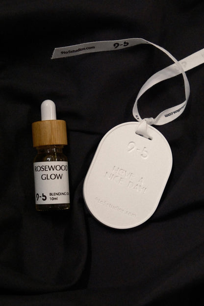Rosewood Glow oil set with ribbon tag by 9to5 Studios