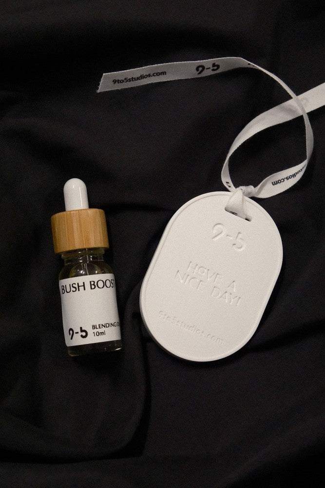 Bush Boost 10ml glass dropper bottle with ribbon and ceramic gift tag