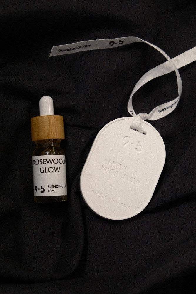 Rosewood Glow oil set with ribbon tag by 9to5 Studios
