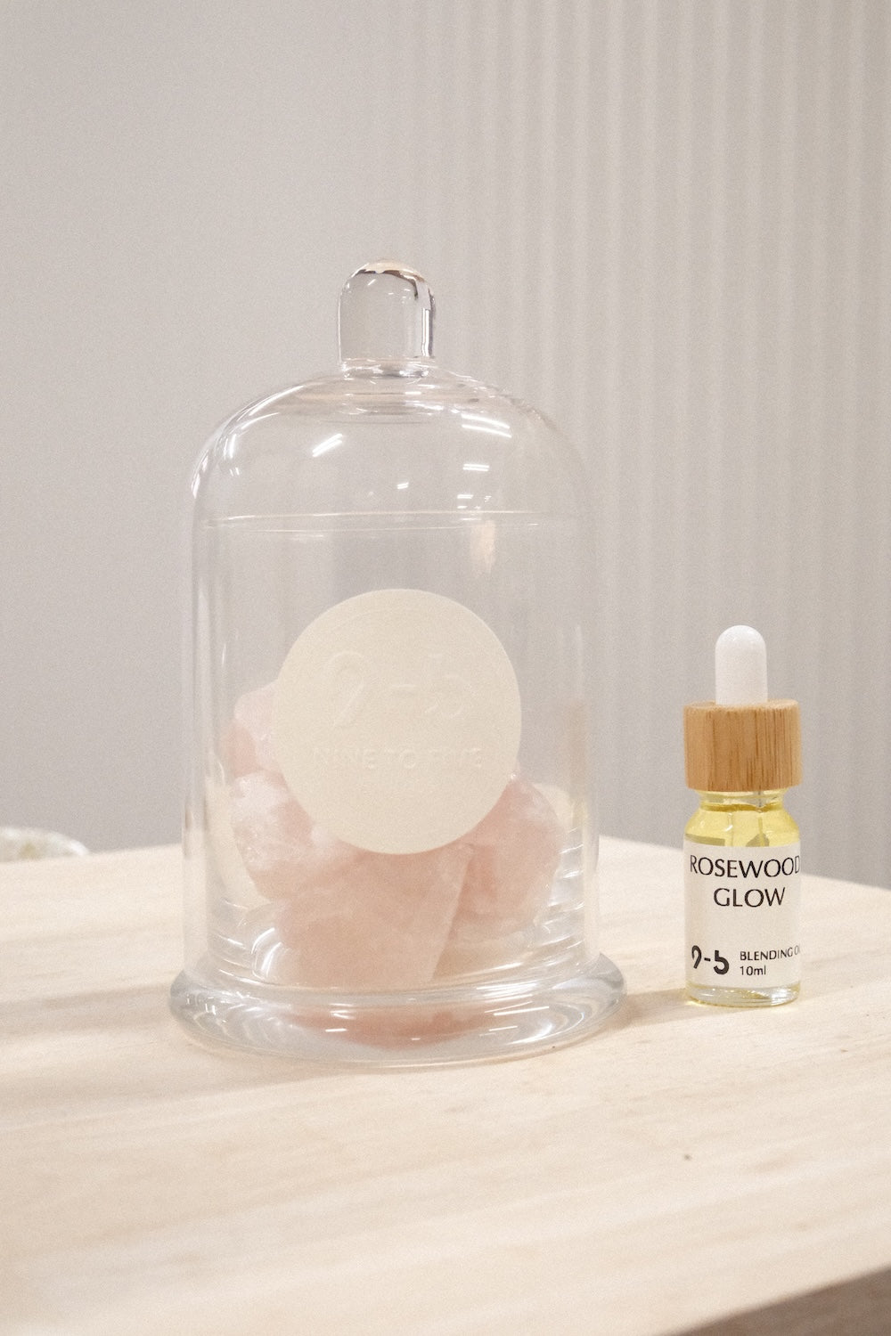 9to5 Studios Rosewood Glow pink rose quartz diffuser with aromatherapy oil