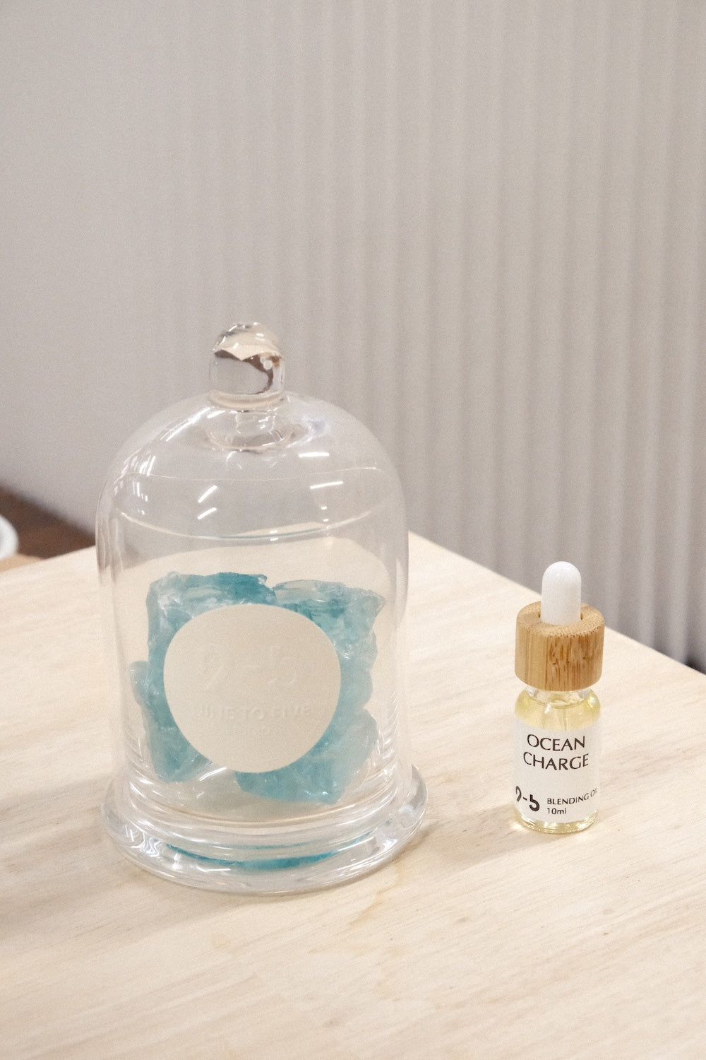 9to5 Studios Ocean Charge blue crystal diffuser with ocean scent oil