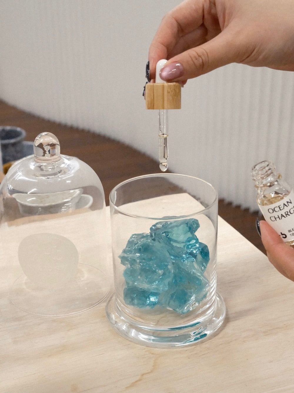 9to5 Studios Ocean Charge blue crystal diffuser with clear oil dropper